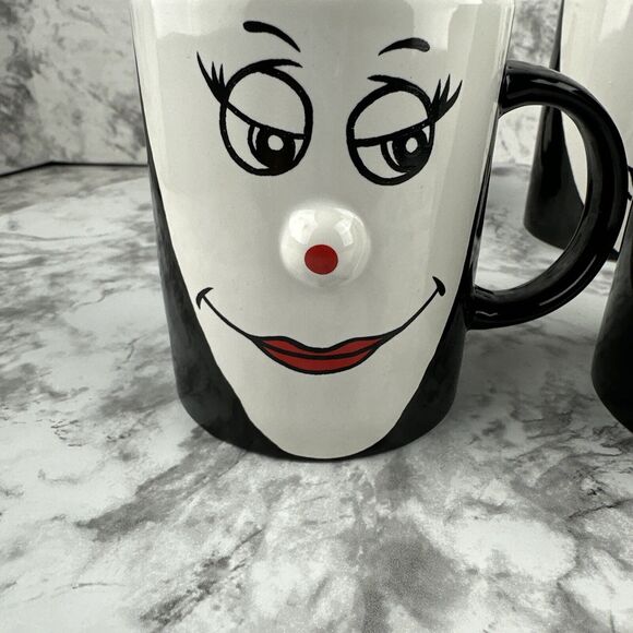 Vintage Funny Face 3D Red Nose Coffee Mug Cup Set of 4 Black White - Picture 4 of 10